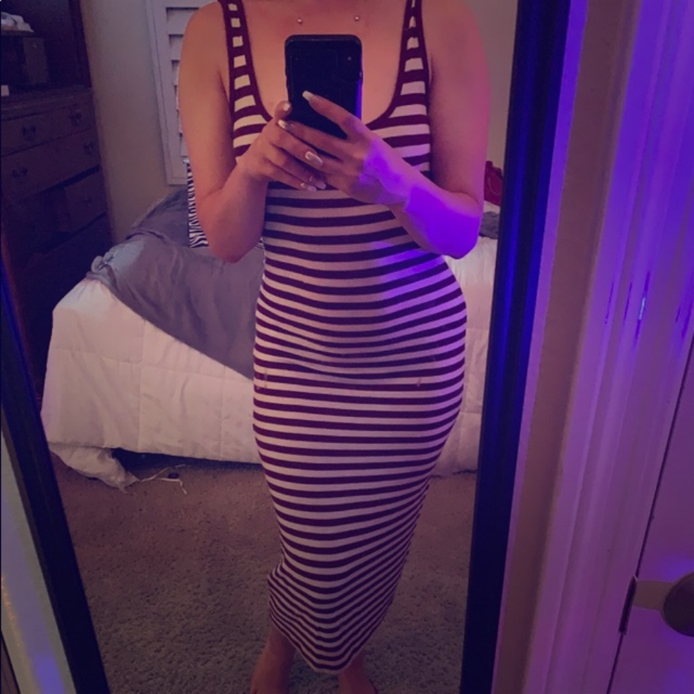 Striped stretchy midi dress